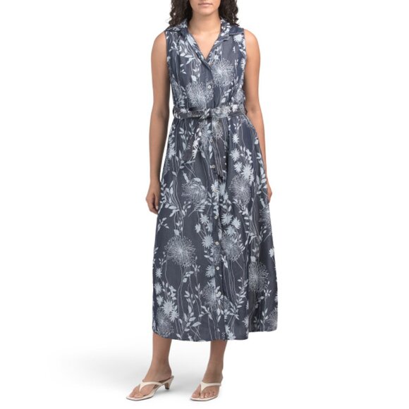 LA PICCOLA CREATIVA denim Made In Italy Sleeveless Printed Denim Maxi Dress - Picture 1 of 2